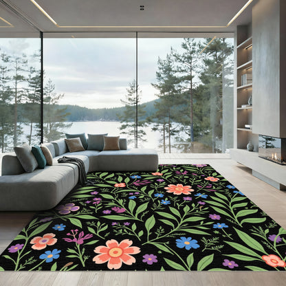 Coral Blue Purple Floral Botanical Rug