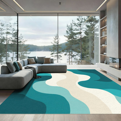 Abstract Aqua Swirl Organic Shapes Rug