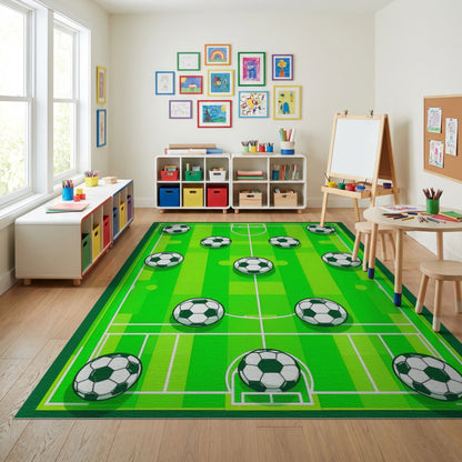 Striped Green Soccer Field Balls Rug 2