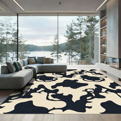 Cream and Black Abstract Animal Print Rug