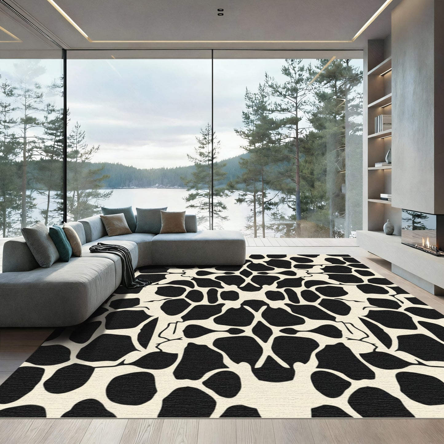 Black Cream Irregular Spots Rug
