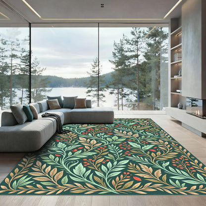 Botanical Emerald Berry Leaf Vine Rug