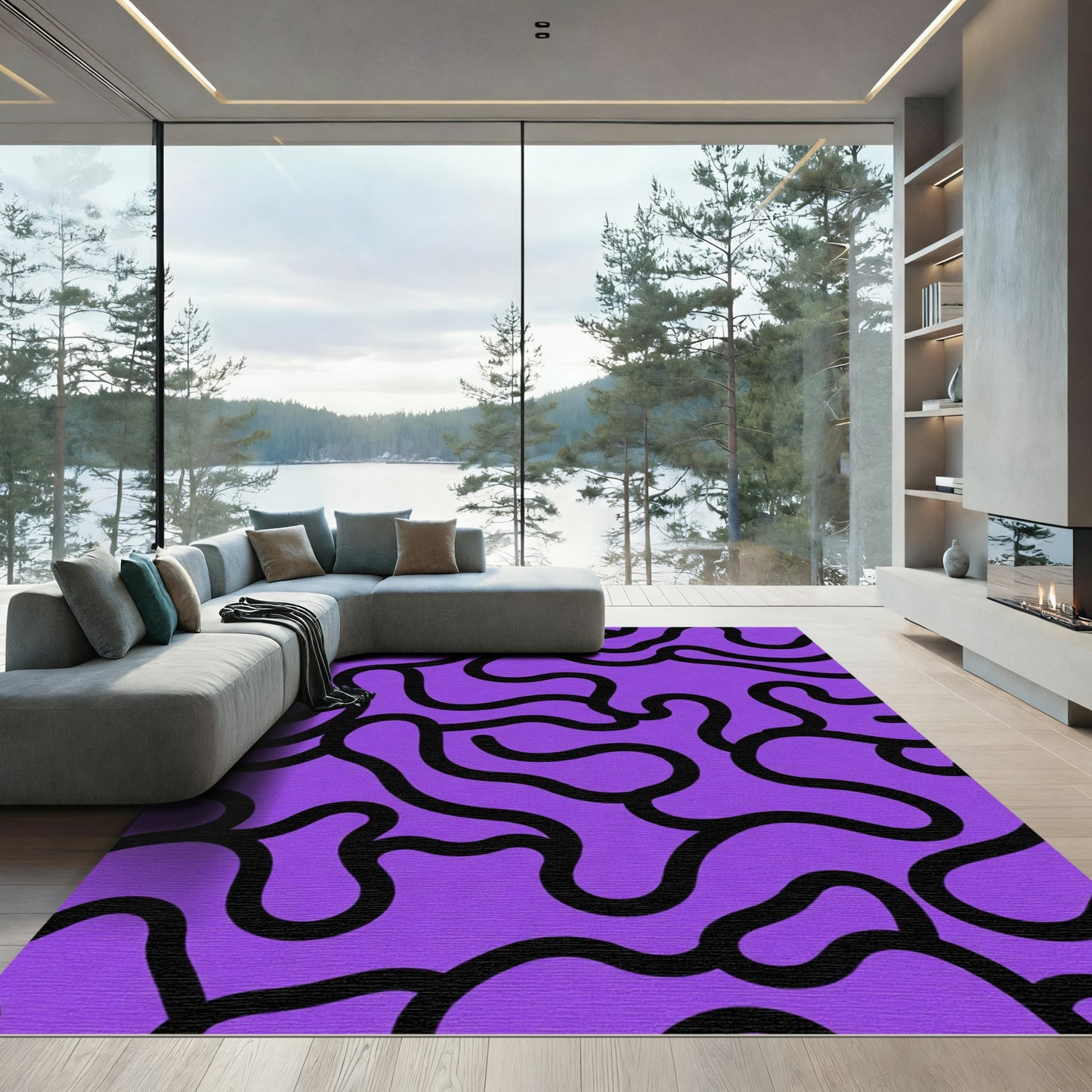 Vibrant Purple Organic Swirl Rug