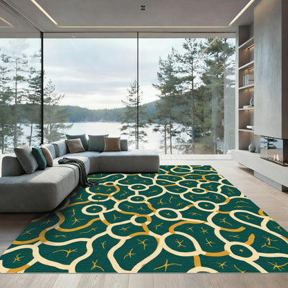 Dark Teal Organic Line Abstract Rug