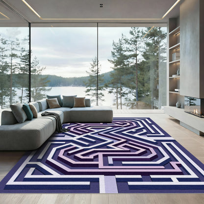 Geometric Lilac Navy 3D Maze Rug
