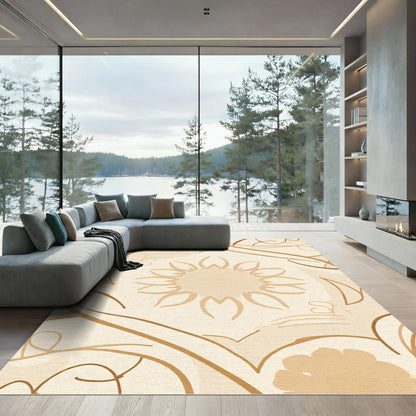 Warm Tan Floral Medallion Swirl Rug