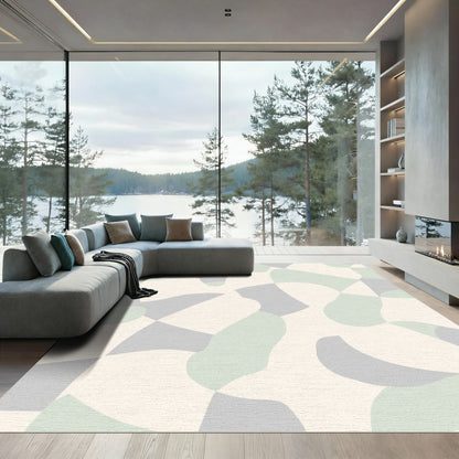 Soft Green Gray Abstract Organic Shapes Rug