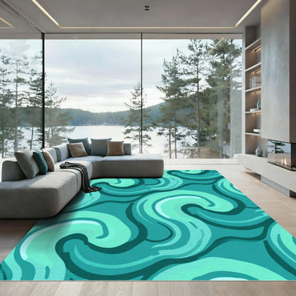 Aqua Swirls Abstract Flowing Pattern Rug