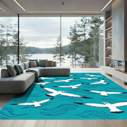 Seagulls Flying Over Blue Waves Rug