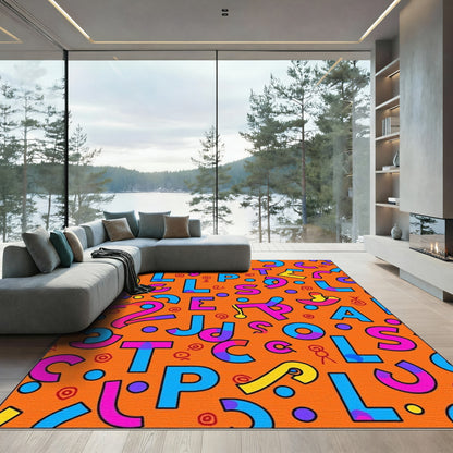 Retro Alphabet Graphic Orange Area Rug