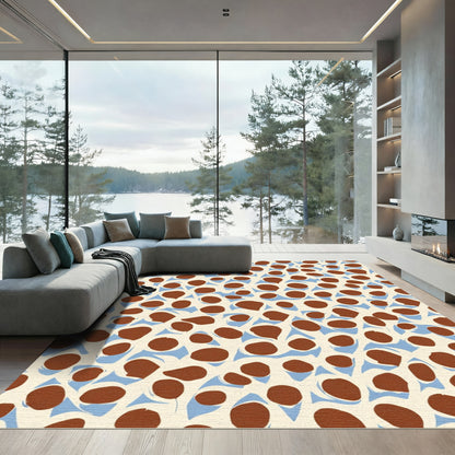 Brown Orb Blue Swirl Cream Background Rug