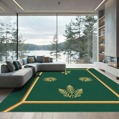 Emerald Green Golden Botanical Medallion Rug