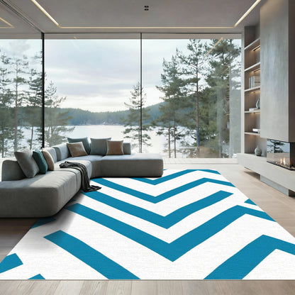 Teal White Zigzag Chevron Abstract Rug