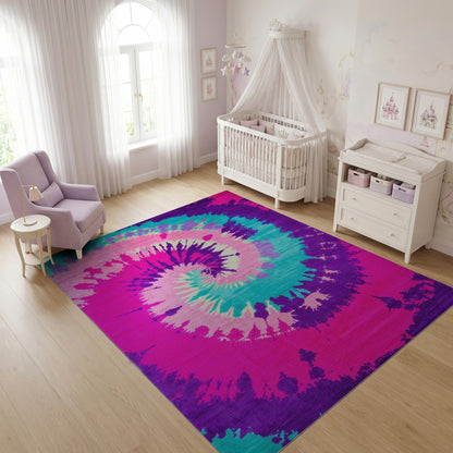 Pink Purple Teal Spiral Tie Dye Rug