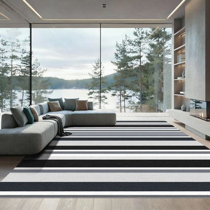 Modern Gray Black Horizontal Stripe Rug