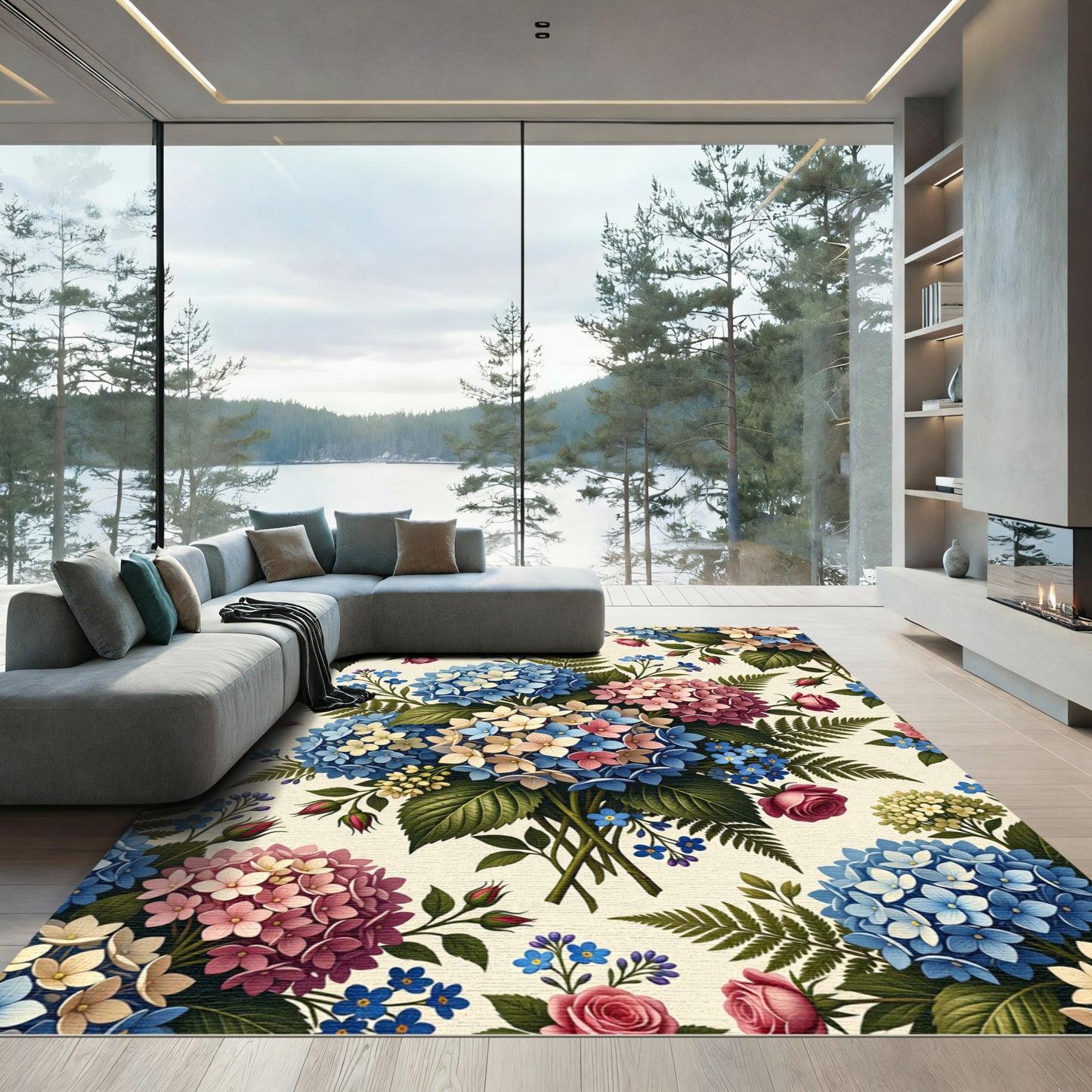 Hydrangea Bouquet Floral Botanical Garden Rug