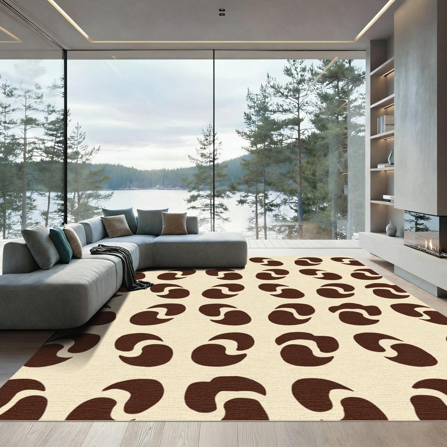 Brown Swirl Shapes Abstract Rug