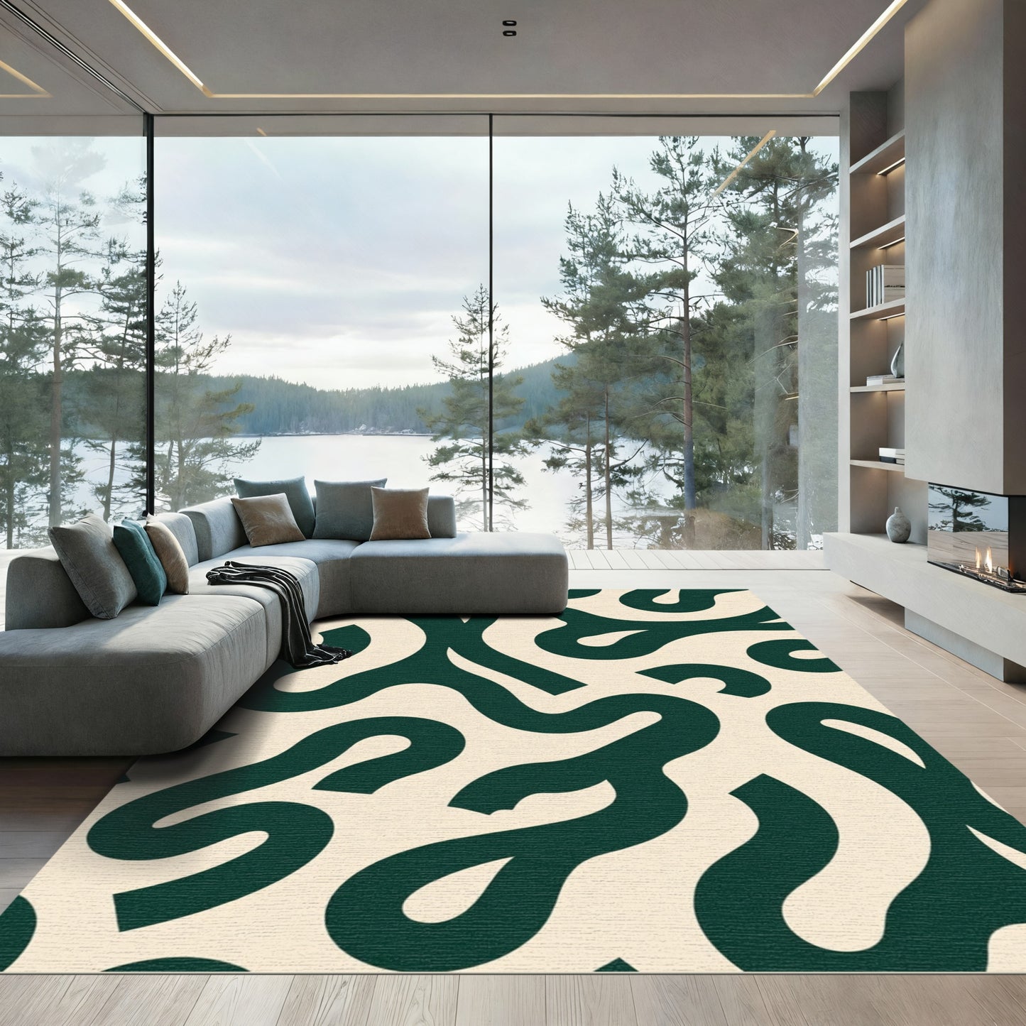 Deep Teal Organic Swirls Rug