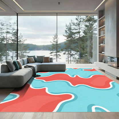 Coral Teal Organic Wave Rug