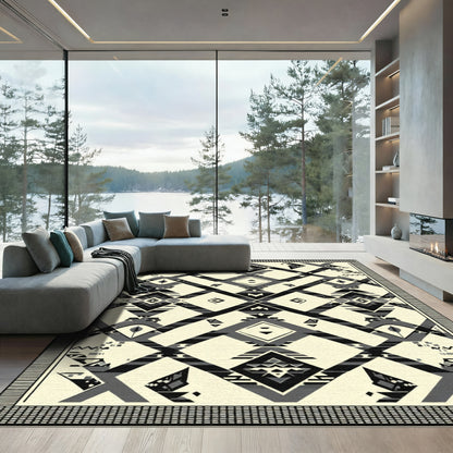 Bold Black Cream Geometric Navajo Rug