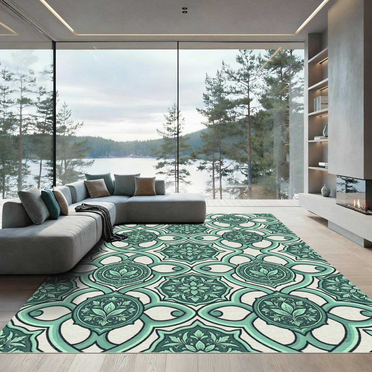 Emerald Green Interlocking Medallion Rug