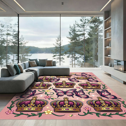 Regal Purple Crown Pink Butterfly Garden Rug