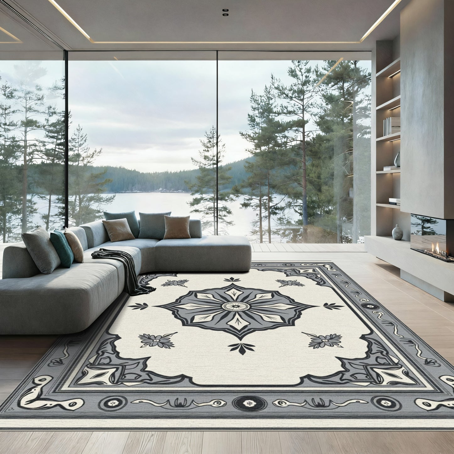 Classic Gray Floral Medallion Rug