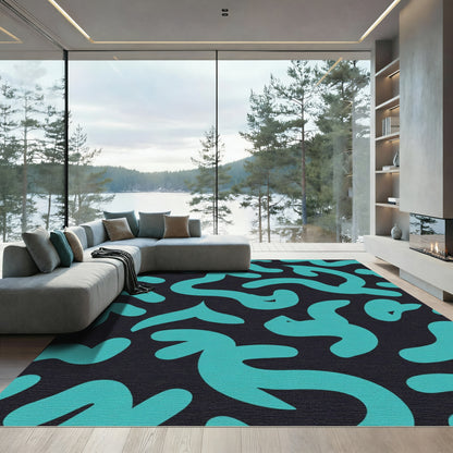 Teal Abstract Flowing Shapes Rug