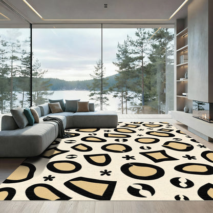 Beige Black Abstract Shape Collage Rug