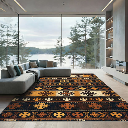 Tribal Ochre Geometric Cross Rug