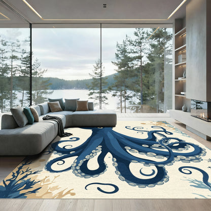 Deep Blue Octopus Seaweed Swirl Rug