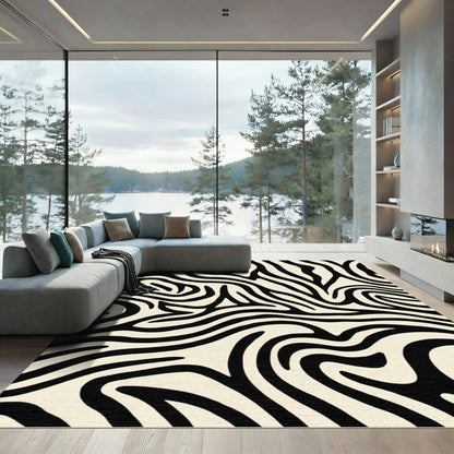 Bold Black Cream Swirl Stripe Rug