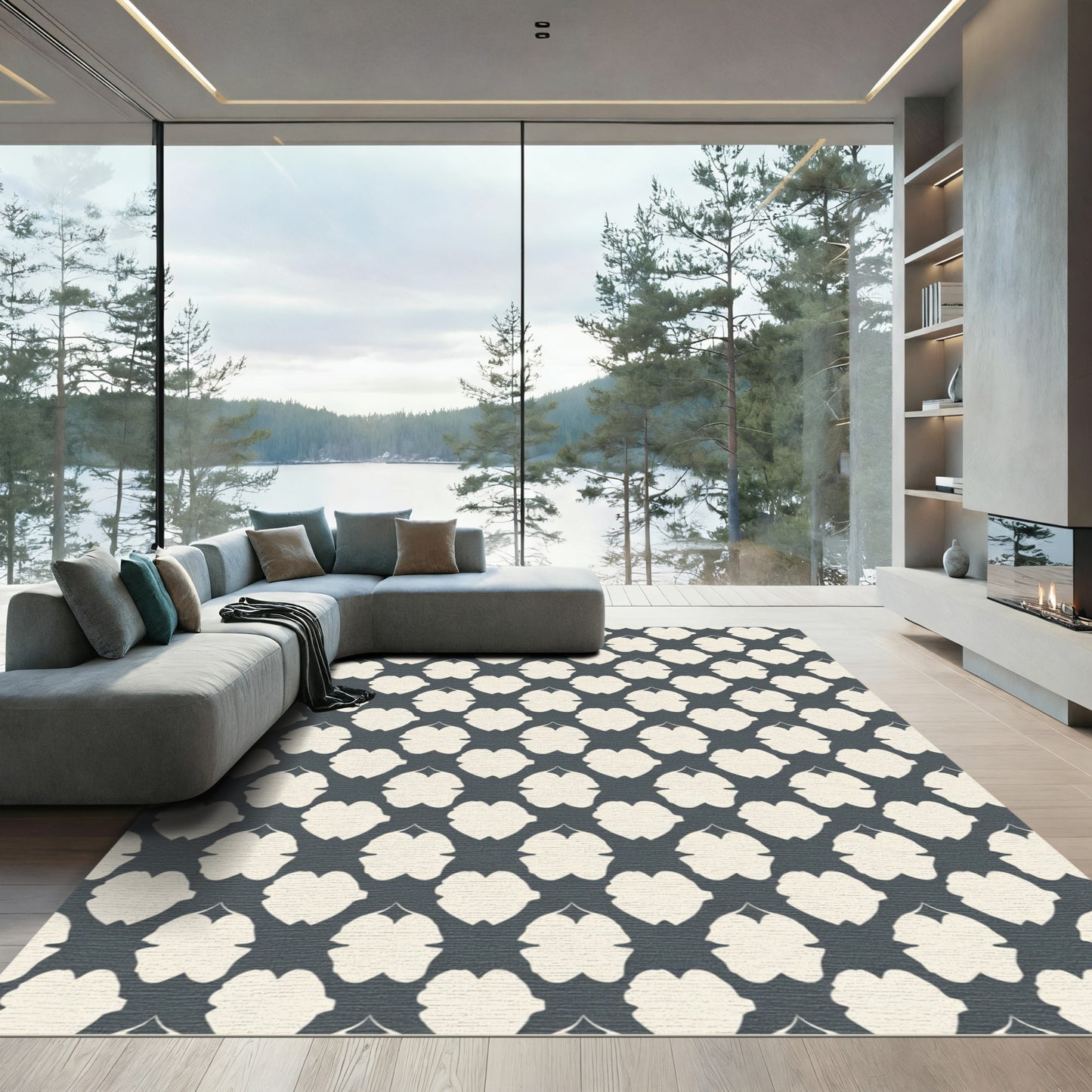 Cream Gray Abstract Trellis Rug