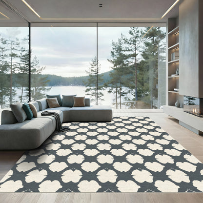 Cream Gray Abstract Trellis Rug