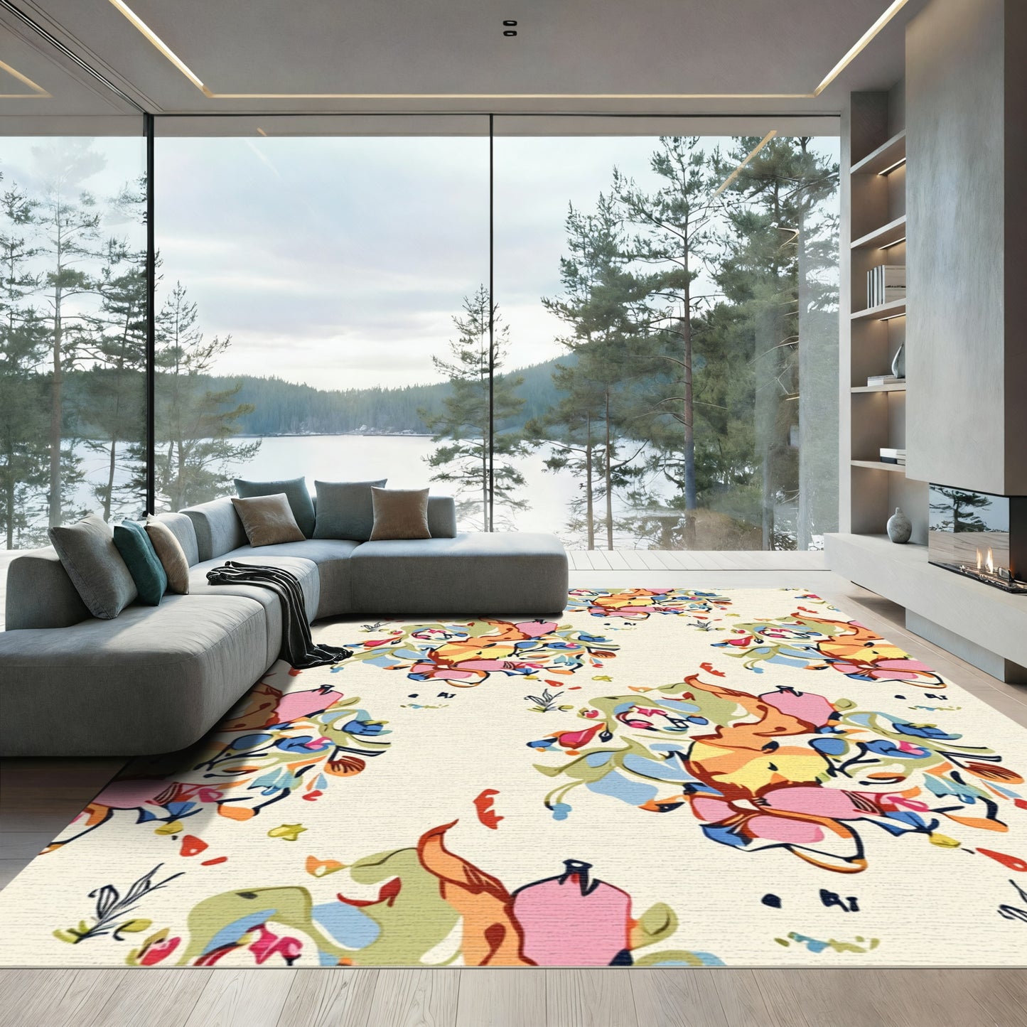 Vibrant Abstract Floral Burst Rug