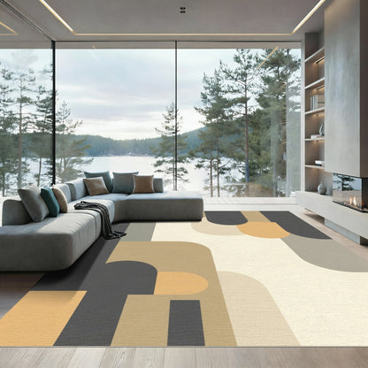 Earthy Tone Abstract Geometric Curves Rug