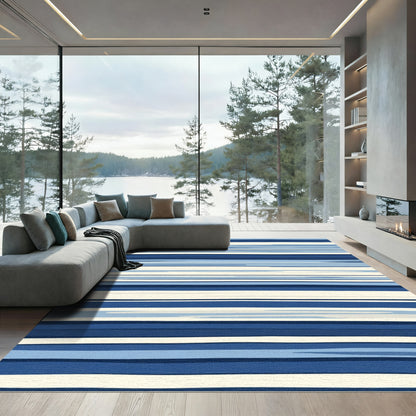 Navy Blue Cream Horizontal Stripes Rug