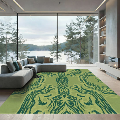 Green Abstract Organic Swirl Rug