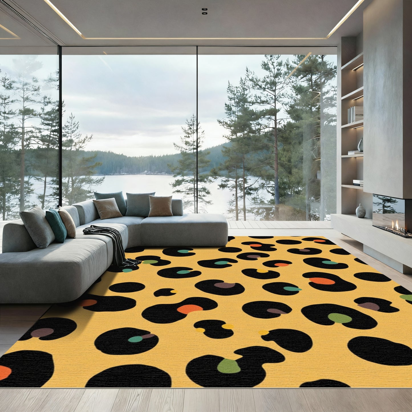 Bold Yellow Cheetah Spot AccentsRug Rug