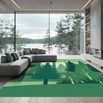 Terrific Green Forest Woodland Scene Rug