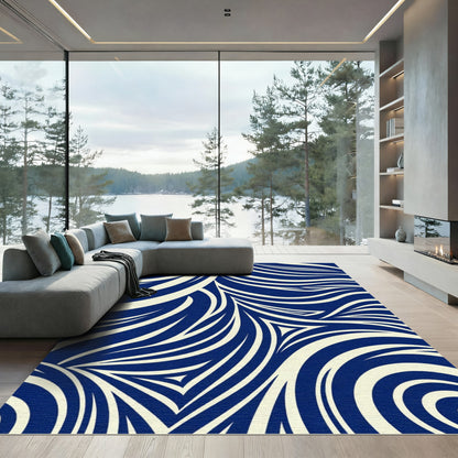 Deep Navy Flowing Organic Lines Rug