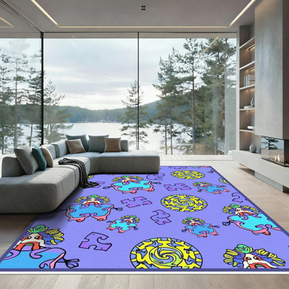 Playful Purple Puzzle People Rug