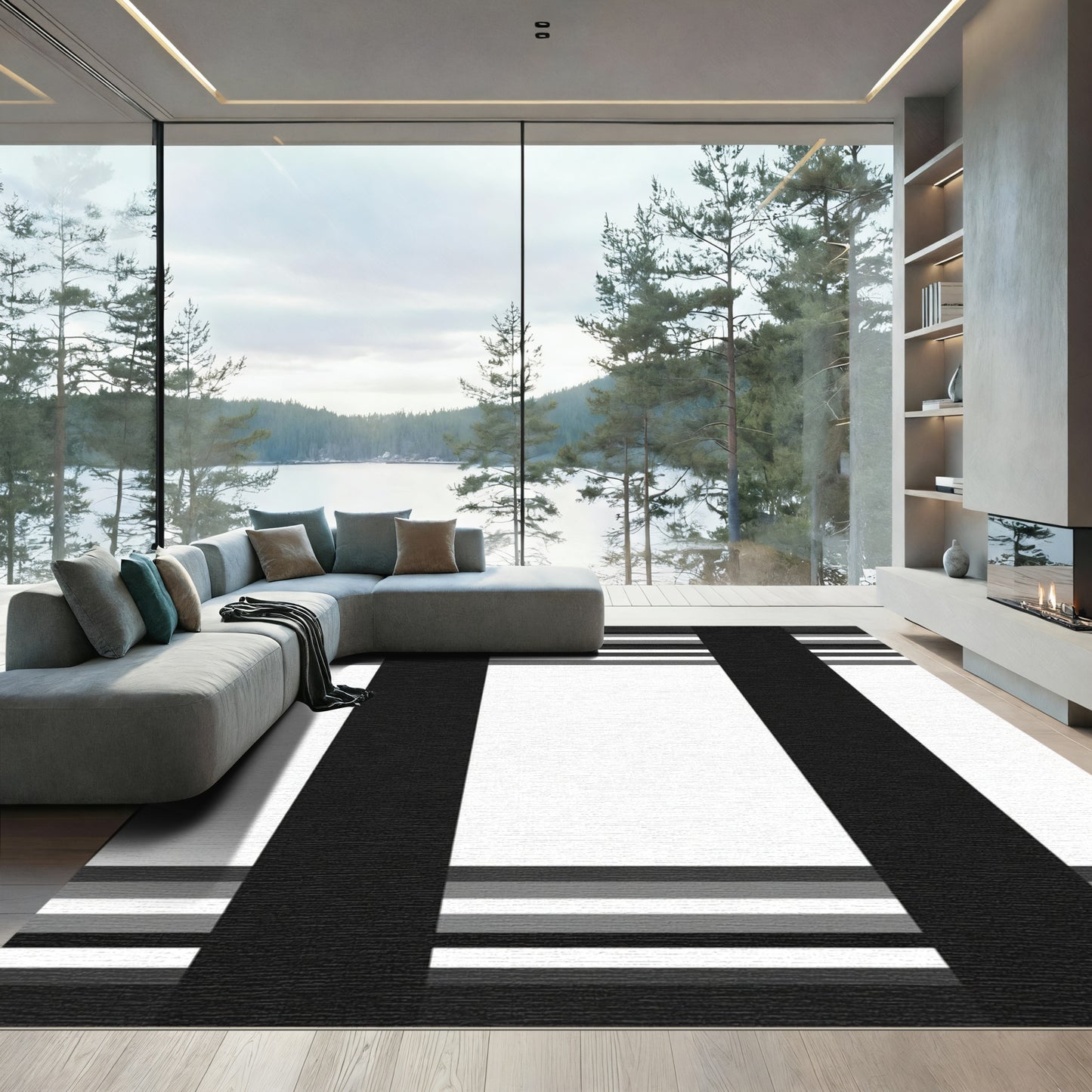 Monochromatic Vertical Stripe Rectangle Rug