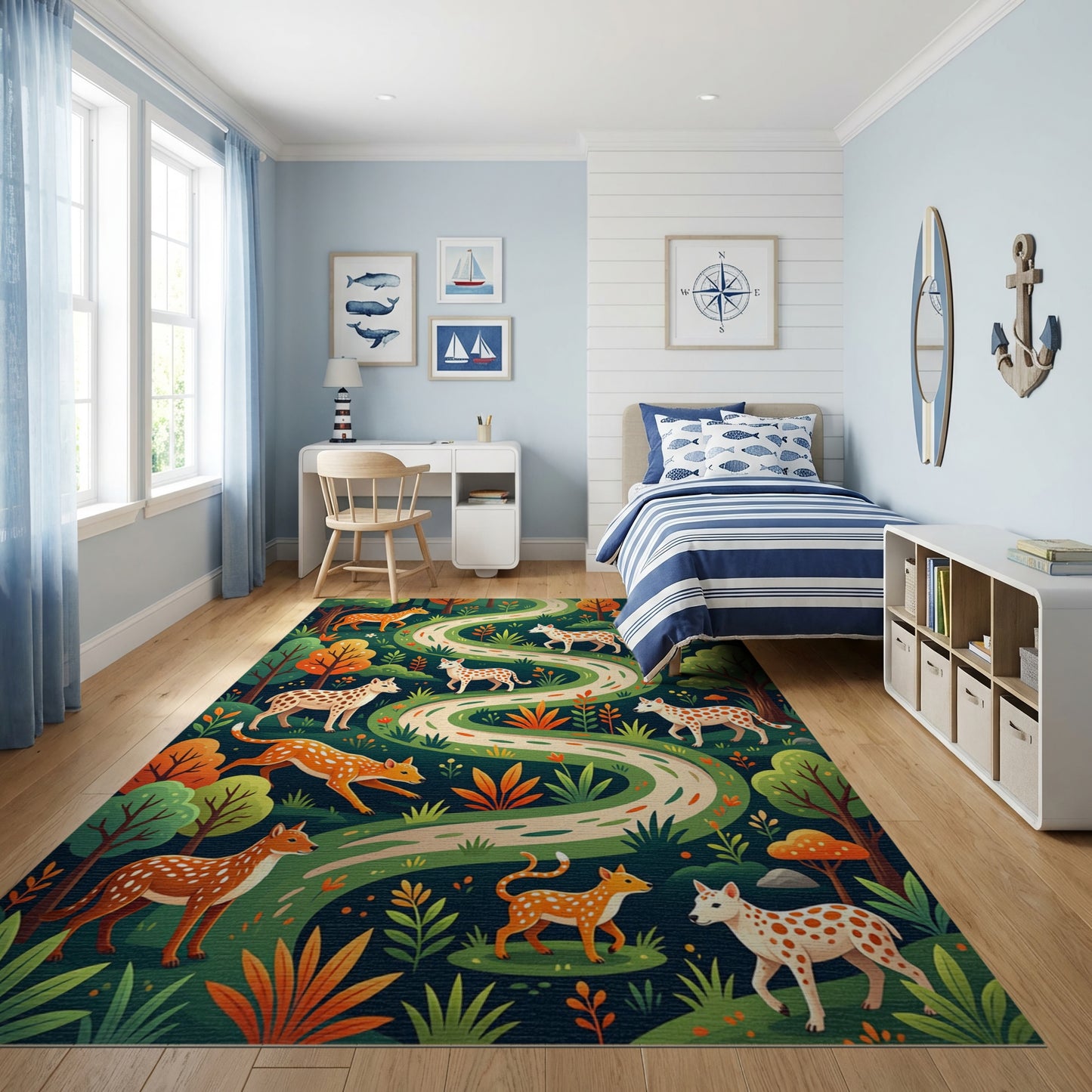 Whimsical Spotted Deer Forest Path Rug