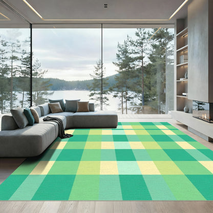 Green Pastel Plaid Squares Rug