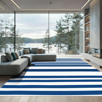Bold Navy White Horizontal Stripe Rug