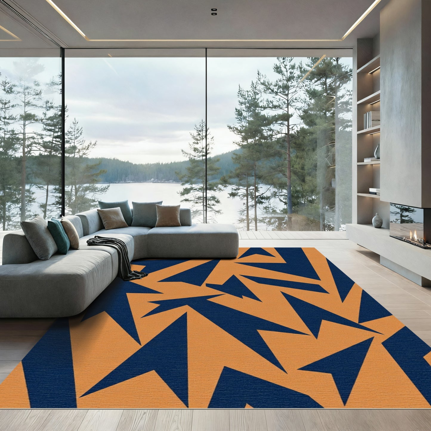 Orange Navy Abstract Arrow Cluster Rug