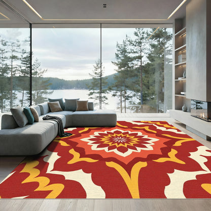 Crimson Amber Radial Sunburst Rug