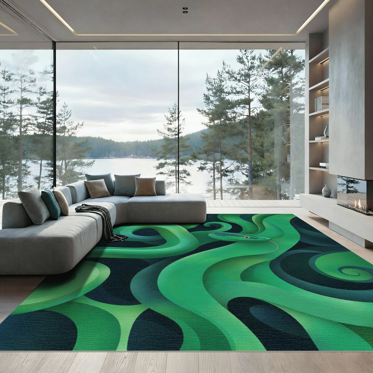 Emerald Green Snake Swirls Rug