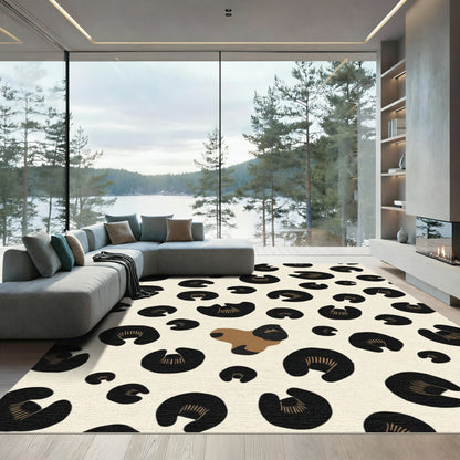 Bold Black Tan Leopard Spots Rug